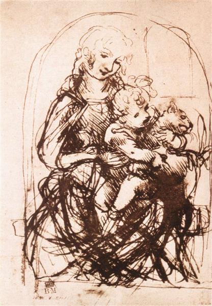 Study of the Madonna and Child with a Cat, c.1478 - Leonardo da Vinci