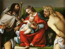Maria com São Roque e São Sebastião - Lorenzo Lotto