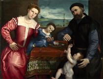 Retrato de Giovanni della Volta com a sua Esposa e Filhos - Lorenzo Lotto