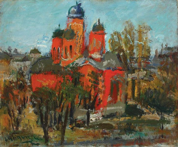 Red Church Landscape - Лукиан Григореску