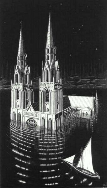 Потопаючий храм, 1929 - Мауріц Корнеліс Ешер