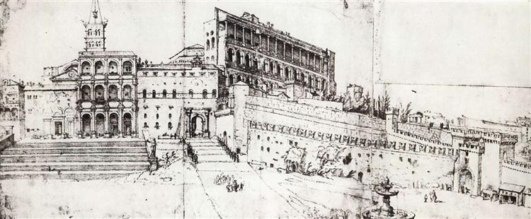 Rome, old Saint Peter's Basilica and the Vatican Palace, c.1535 - Maerten van Heemskerck