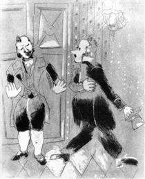 A doorman doesn't permit Tchitchikov to visit a governor - Marc Chagall