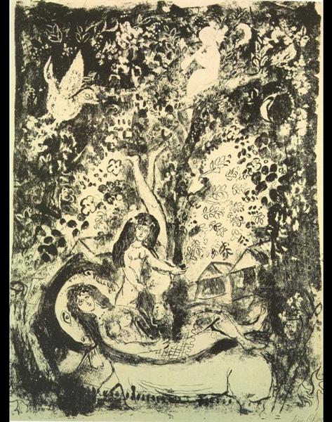 Branch and flute-player, 1957 - Marc Chagall