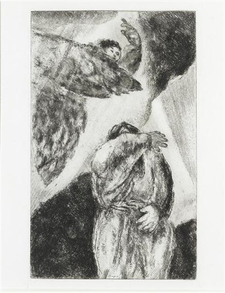 The Lord appears to Elijah at the entrance to the cave in which he took refuge (I Kings, XIX, 9, 13), 1956 - Marc Chagall