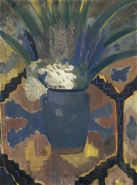 Flowers against the backdrop of carpet, 1915 - Martiros Sarian