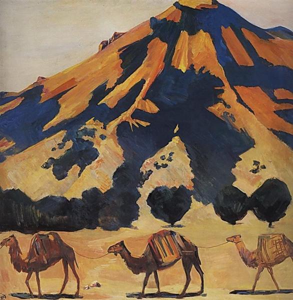 Mount Abul and passing camels, 1912 - Martiros Sarjan
