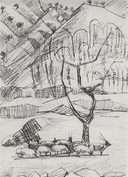 Willow tree and herd, 1925 - 马尔季罗斯·萨良