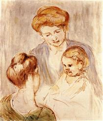 A Baby Smiling at Two Young Women - Mary Cassatt