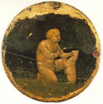 Putto and a Small Dog - back side of the Berlin Tondo - Masaccio