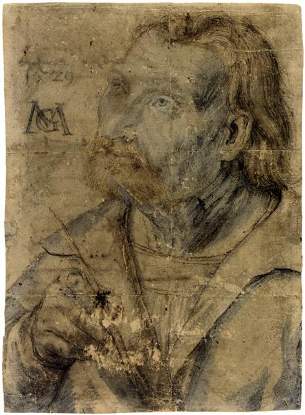 John the Apostle (Half Length Portrait of a Man with a Pinfeather Looking Up), c.1512 - c.1516 - Matthias Grünewald