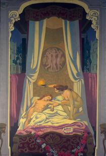 The Story of Psyche: panel 3. Psyche Discovers that Her Mysterious Lover is Eros - Maurice Denis
