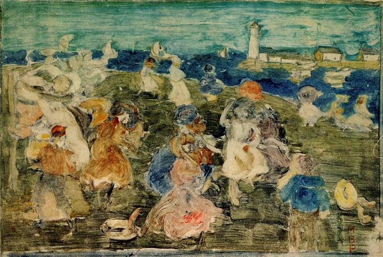 Beach Scene with Lighthouse (also known as Children at the Seashore), c.1900 - c.1902 - Maurice Prendergast