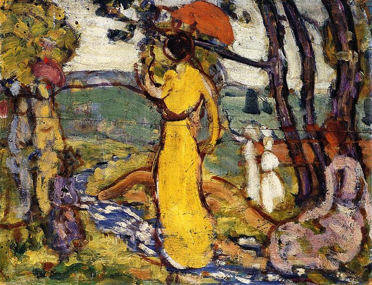 Lady in Yellow Dress in the Park (also known as A Lady in Yellow in the Park), c.1914 - c.1915 - Maurice Prendergast