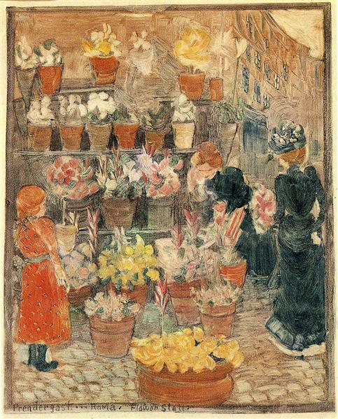 Roma Flower Stall (also known as Flower Stall or Roman Flower Stall), c.1898 - c.1899 - Maurice Prendergast
