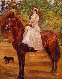 Lady in White Dress on Horseback Riding - Макс Слефогт