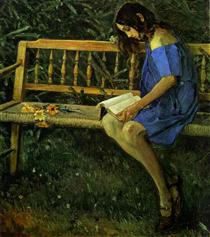 Portrait of Natasha Nesterova (On a Garden Bench) - Mijaíl Nésterov