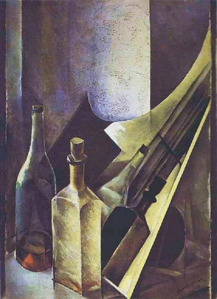 Натюрморт. Кольорові пляшки та літаки., 1918 - Натан Альтман