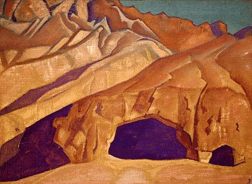 Скалы с буддийскими пещерами, c.1927 - Николай  Рерих