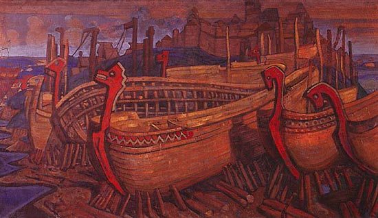They build the ships, 1903 - Николай  Рерих