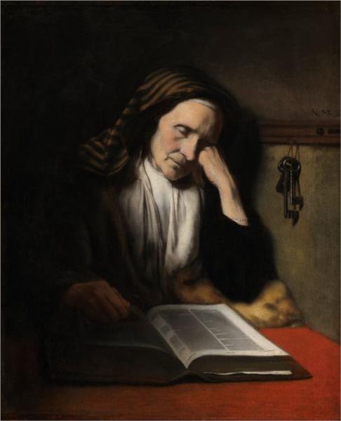 An Old Woman Dozing over a Book, 1655 - Ніколас Мас