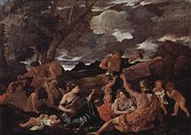 Andrians or The Great Bacchanal with Woman Playing a Lute - Nicolas Poussin