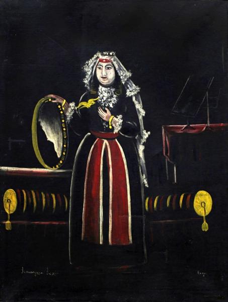 Georgian woman with tambourine, 1906 - Нико Пиросмани