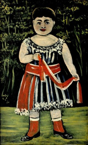 Little girl with a red bow - Нико Пиросмани