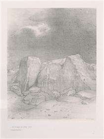 And he discerns an arid, knoll-covered plain (plate 7) - Odilon Redon