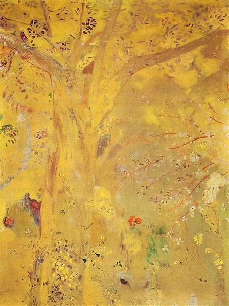Tree Against a Yellow Background, 1901 - 奥迪隆·雷东