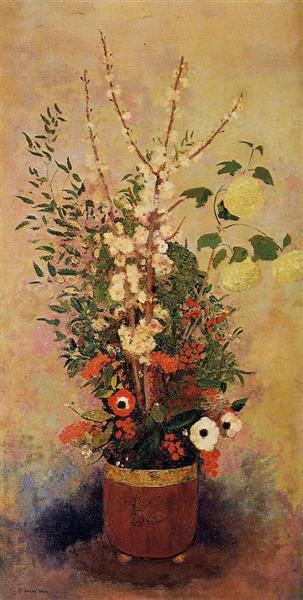 Vase of Flowers with Branches of a Flowering Apple Tree, c.1906 - 奥迪隆·雷东