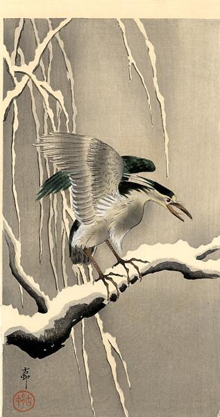 Night Heron on a Snowy Branch - Охара Косон