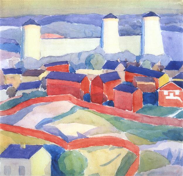 Landscape with red houses, 1911 - Олександр Богомазов