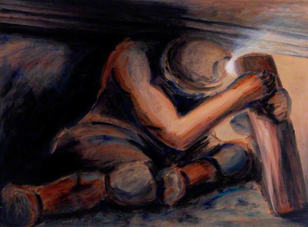 Miner Setting Prop in Low Seam, 1950 - Oliver Kilbourn