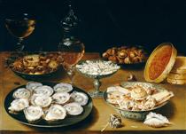 Dishes with Oysters, Fruit, and Wine - Осиас Беерт