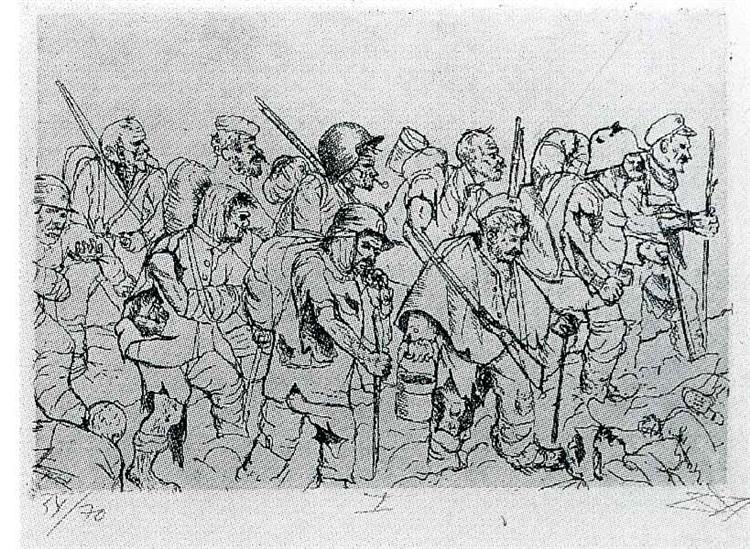 Battle weary troops retreating - Battle of the Somme, 1924 - Otto Dix