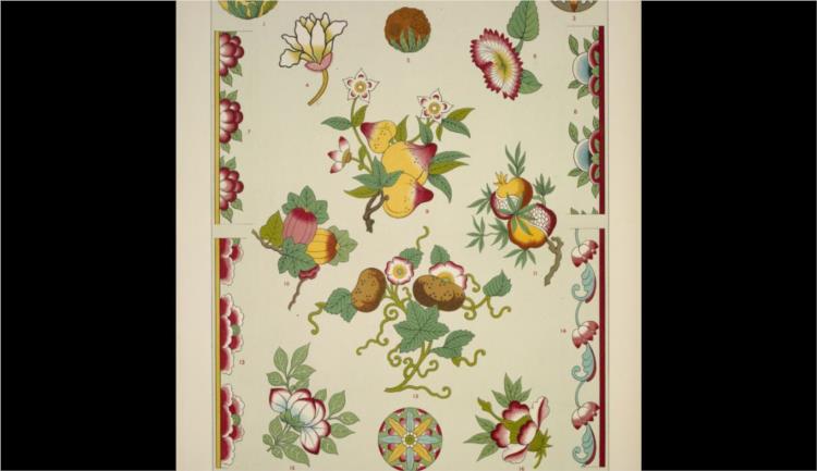 Chinese Ornament no. 1. Conventional renderings of fruit and flowers - Owen Jones