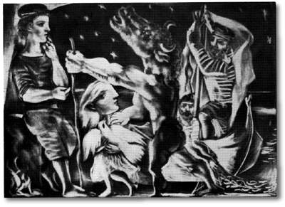 Blind Minotaur is guided by girl through the night, 1934 - Pablo