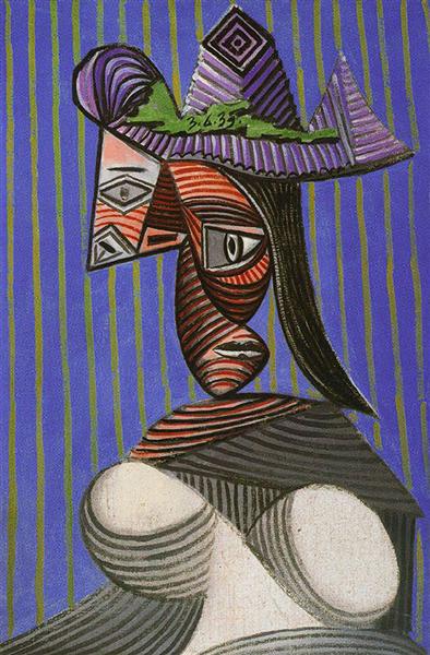 Погруддя  жінки в смугастому капелюсі, 1939 - Пабло Пікассо