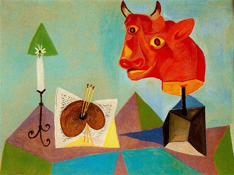 Свічка, палітра, голова червоного бика, 1938 - Пабло Пікассо