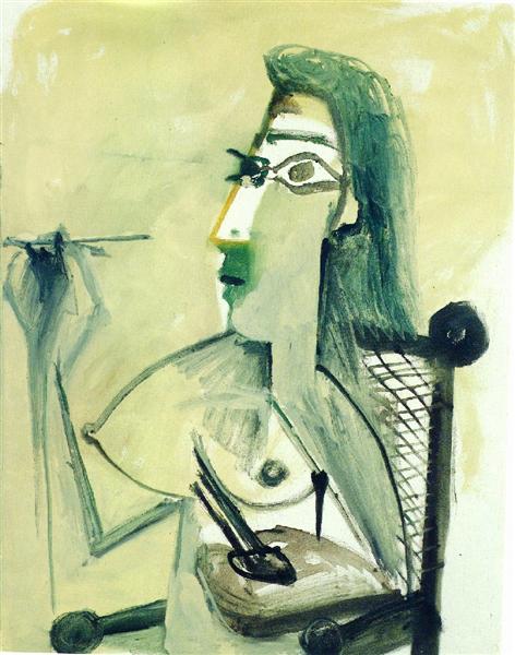 Оголена що сидить у кріслі та малює, 1965 - Пабло Пікассо