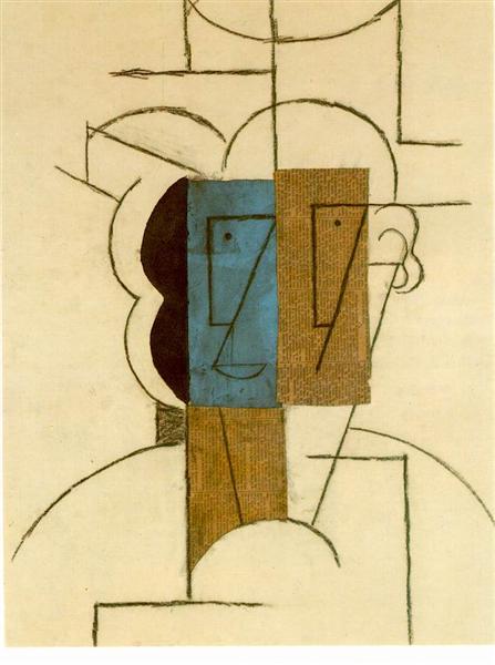Head of a man with hat, 1912 - Пабло Пикассо