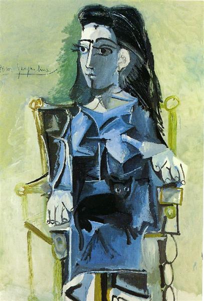 Jacqueline sitting with her cat, 1964 - Pablo Picasso
