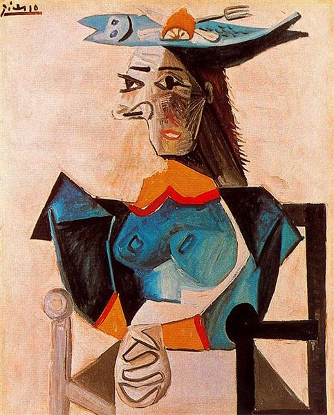 Сидяча жінка з рибою, 1942 - Пабло Пікассо
