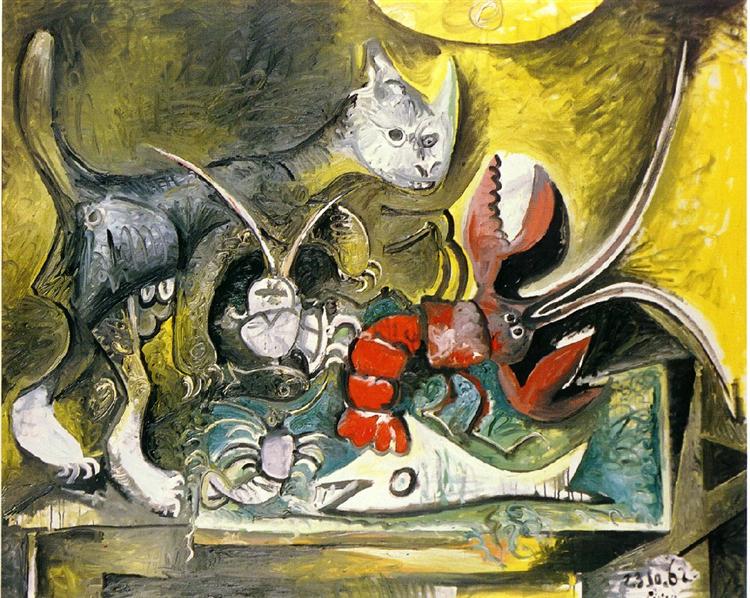 油絵『Still Life with Cat and Lobster』ピカソ模写-