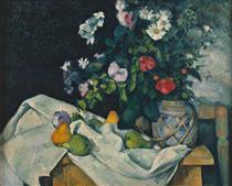 Fleurs dans un pot de gingembre et fruits - Paul Cézanne