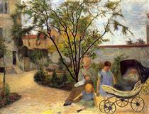 La famille du peintre au jardin, rue Carcel - Paul Gauguin