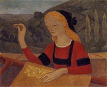 Embroiderer in a Landscape of Chateauneuf - Поль Серюзье