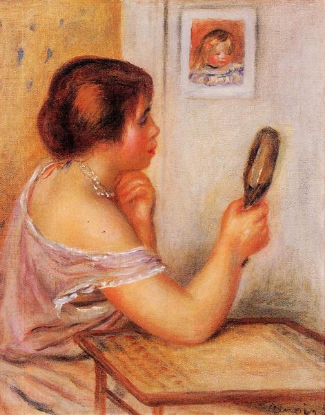 Gabrielle Holding a Mirror with a Portrait of Coco, 1905 - 雷諾瓦