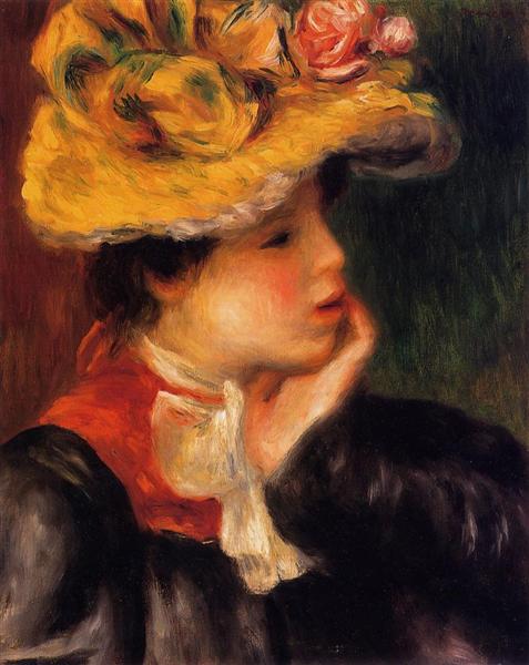 Head of a Young Woman (Yellow Hat), 1894 - 雷諾瓦
